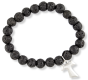  Black Lava Stone Stretch Bracelet with Tau Cross Charm *    (Minimum quantity purchase is 1)