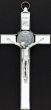St Benedict 8" Metal Wall Crucifix - White Enamel, Silver Ox * (Minimum quantity purchase is 1)