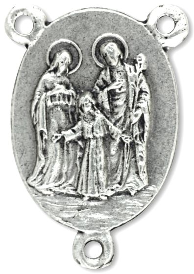Holy Family Rosary Center with Holy Spirit Dove - 7/8" Oval Silver Oxidized, Made in Italy  * (Minimum quantity purchase is 3)