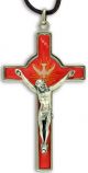  Confirmation Pendant, Red Enamel Pendant on Brown Cord    (Minimum quantity purchase is 1)