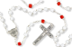 Confirmation Rosary with White and Red 4 mm Cube Beads - 16