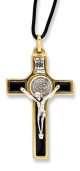 St Benedict Crucifix Pendant with Black Enamel and Gold Accents on Black Cord - 2