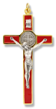 St Benedict Gold Tone Metal Crucifix with Silver Corpus and Red Enamel Accents 4.5