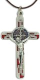 Mosaic Style St Benedict Crucifix Pendant with Red with Blue Enamel - 3 1/8