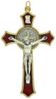  St Benedict Gold Tone Crucifix with Red Enamel - 3 1/8