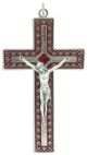   Filigree-Style Straight Bar Crucifix with Red Inlay - 5 inch    (Minimum quantity purchase is 1)