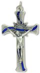   Contemporary Sunburst Crucifix Pendant with Blue Enamel - 3 1/8