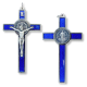  St Benedict Metal Crucifix with Blue Enamel Accents - 4.75