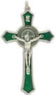 St Benedict Crucifix Pendant with Green Enamel - 4 3/4