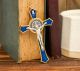 St Benedict Crucifix Pendant with Blue and Gold Enamel - 4 3/4