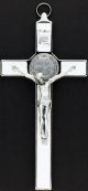   St Benedict 8 inch Metal Wall Crucifix - White Enamel   (Minimum quantity purchase is 1)
