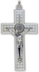  Straight Bar Crucifix with White Enamel and Silver Detailed Accents - 3 1/8