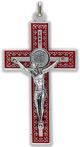  Bar Crucifix with Red  Enamel and Silver Detailed Accents - 3 1/8
