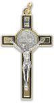  Two-Sided St Benedict Crucifix with Black Enamel and Gold Plated Finish  - 3 1/4