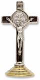  St Benedict Table Top Crucifix, Two Sided with Brown Enamel and Gold / Silver Accents - 3.5  (Minimum quantity purchase is 1)