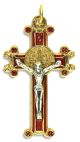 St. Benedict 2-sided Scrolled Edge, Gold Plated Rosary Crucifix -  Red Inlay - 1 5/8