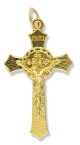  Miraculous Medal Flared Edge Crucifix, Gold Tone - 1.5 Inch  (Minimum quantity purchase is 2)