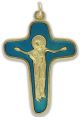   Mary at Jesus' Side Gold Plated Crucifix with Blue Enamel Accents - 1 7/8