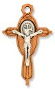  Olive Wood Crucifix with St Benedict Medal, Oval Design - 1.75