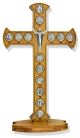 Stations of the Cross Tabletop Olivewood Crucifix with Metal Image Plaques - 7 1/4