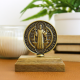 St Benedict Seal Table Top Icon, Antique Gold on Wood Base - 2.75