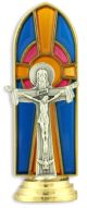  Trinity Arched Tabletop Crucifix with Stain Glass Accents  - 3 1/2