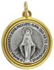  Miraculous Medal Silver Oxidized - Round -  Gold Plated Trim - 1 3/8