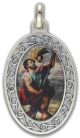  St Christopher / Pray for Us Medal, Full Color with Silver Oxidized Finish - 2 1/8