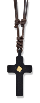 Necklace with Leather Cord and Black Cross, Adjustable    (Minimum quantity purchase is 1)