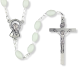  White Plastic Linked Bead Rosary with Mary / Sacred Heart Centerpiece - 18
