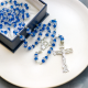 Sterling Silver Rosary with Blue Swarovski Crystal Beads - 22