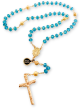 Aqua Blue Crystal 6x8mm Faceted Bead Rosary and Gold Plated Accent Beads- 18.5