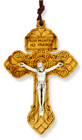 Pardon Crucifix Catholic Indulgence Olivewood Crucifix Pendant with Cord - 3 1/2" (Latin)@  (Minimum quantity purchase is 1)   
