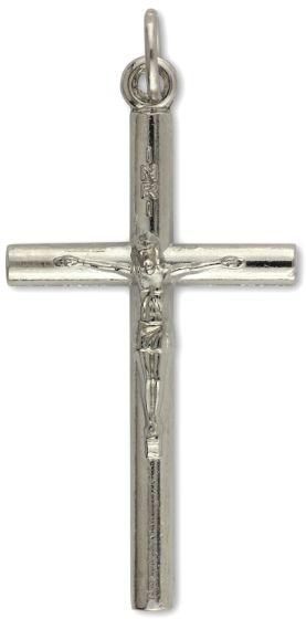 Round Bar Mission Rosary Crucifix - 1 1/2" Silver Tone, Made in Italy   (Minimum quantity purchase is 1)