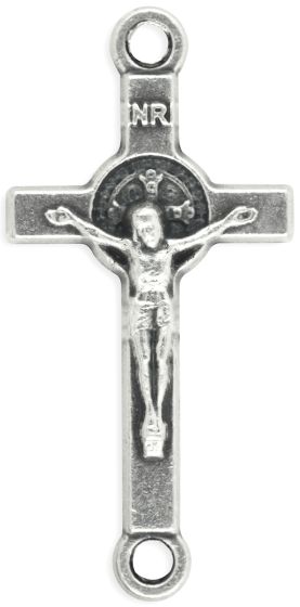 St Benedict Crucifix Our Father Bead - 1" Silver Oxidized, Made in Italy  *   (Minimum quantity purchase is 6)