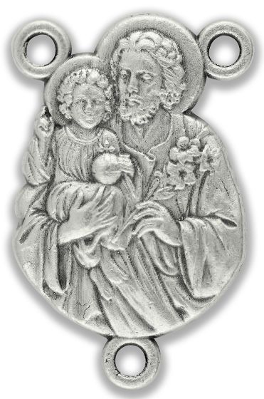  St Joseph Rosary Centerpiece - 1" Silhouette Silver Oxidized, Made in Italy *     (Minimum quantity purchase is 2)