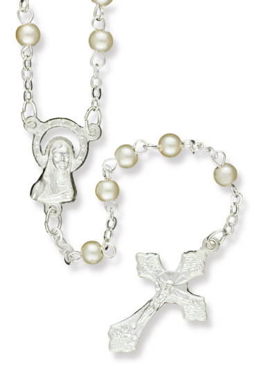  Faux Pearl Ivory 4mm Bead Rosary - 16"    (Minimum quantity purchase is 1)
