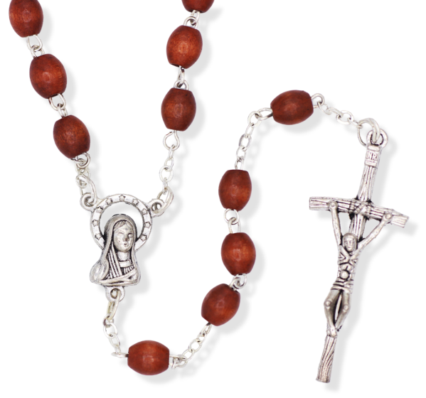  Simple Wood Bead Rosary, Light Brown - 18 1/2"   (Minimum quantity purchase is 1)