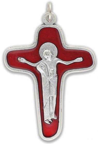    Mary at Jesus' Side Crucifix w/Red Enamel Accents - 1 7/8"  (Minimum quantity purchase is 1)