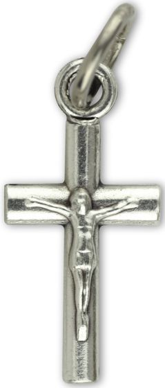 Small Round Bar Crucifix - 3/4" Silver Oxidized, Made in Italy * (Minimum quantity purchase is 3)