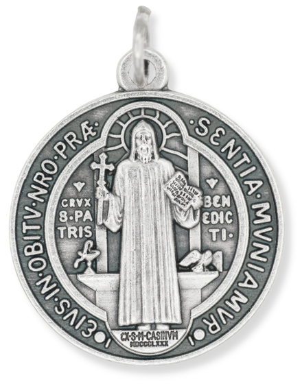 St Benedict Medal 1 1/4" Round Silver Oxidized – Made in Italy *    (Minimum quantity purchase is 2)