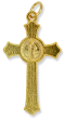 St Benedict Flared Edge Crucifix - 1 1/2" Gold Plated, Made in Italy  * (Minimum quantity purchase is 3)
