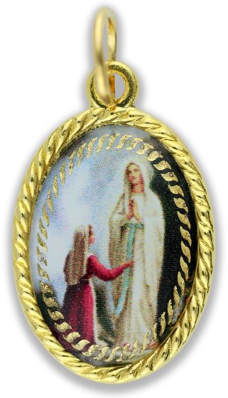 Our Lady of Lourdes/ St Bernadette Pray for Us Color Medal - 1" (Minimum quantity purchase is 1)