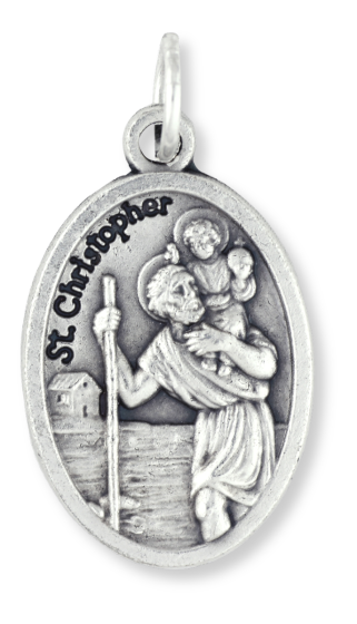   St Christopher Medal - Die-Cast Italian Silver Plated 1 inch/ Pray for Us   (Minimum quantity purchase is 2)