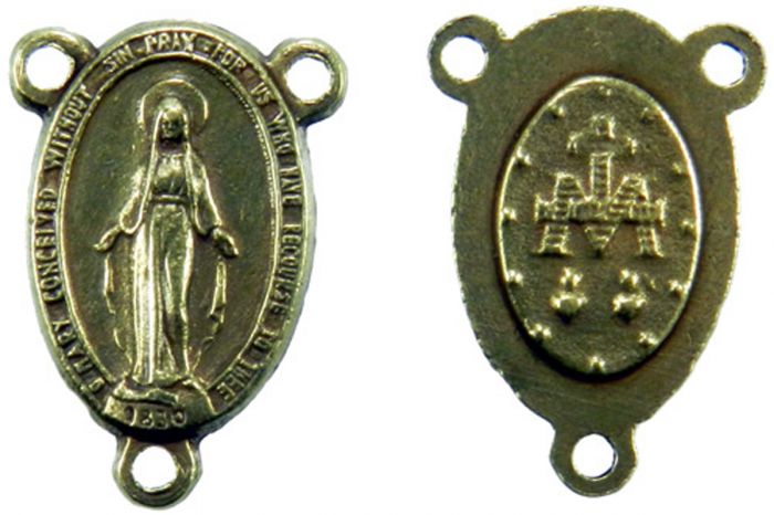  Bronze Miraculous Medal Oval Center in Latin - 3/4"  (Minimum quantity purchase is 3)