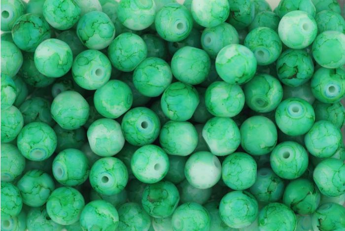   Green and White Spun Glass Beads - 8mm 60 per pack   (Minimum quantity purchase is 1)