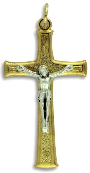 Tapered Textured Crucifix - 1 3/4" Gold Plated & Silver Oxidized, Made in Italy *  (Minimum quantity purchase is 1)