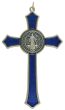 St Benedict Crucifix Pendant with Blue Enamel - 4 3/4" Silver Oxidized, Made in Italy * (Minimum quantity purchase is 1)  