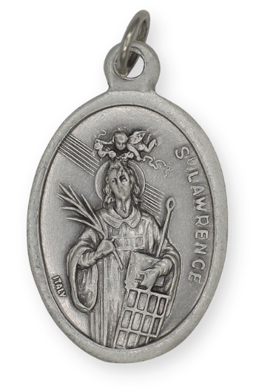  St Lawrence / Pray For Us Medal - Italian Silver OX 1 inch  (Minimum quantity purchase is 2)