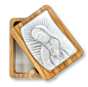 Our Lady of Guadalupe Magnetic Rosary Box - Sterling Silver, Olive Wood (3 3/8") *  (Minimum quantity purchase is 1)